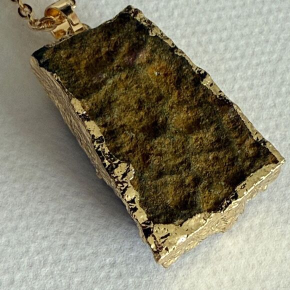 Black Druzy Quartz Pendant Necklace - Rough Crystal Nugget with Gilded Edge - Picture 7 of 7